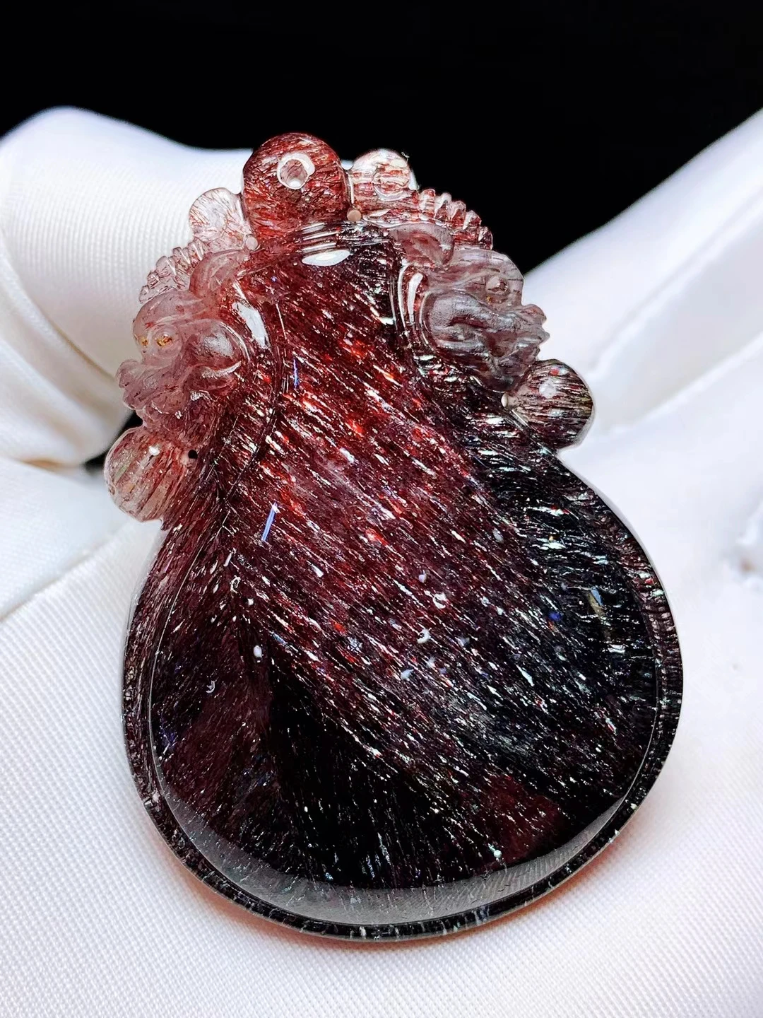 

Genuine Natural Red Super Seven 7 Red Rutilated Quartz Crystal Pendant 57*40*16mm Vase Carved Women Men Rare Necklace AAAAAAA