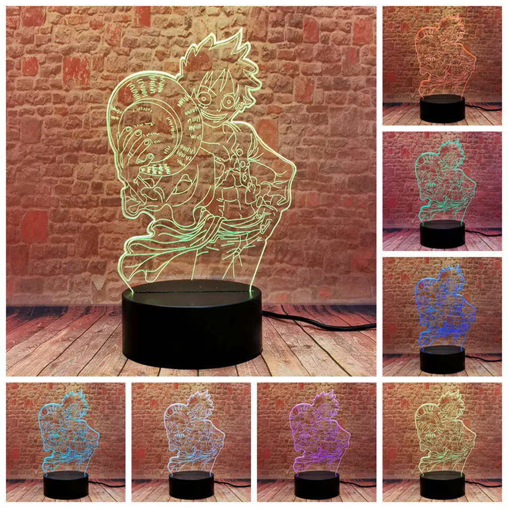 

Cool Monkey D Luffy Model 3D Illusion LED Desk Nightlight Colorful Changing Light One Piece Manga Anime Figure Toys Boys