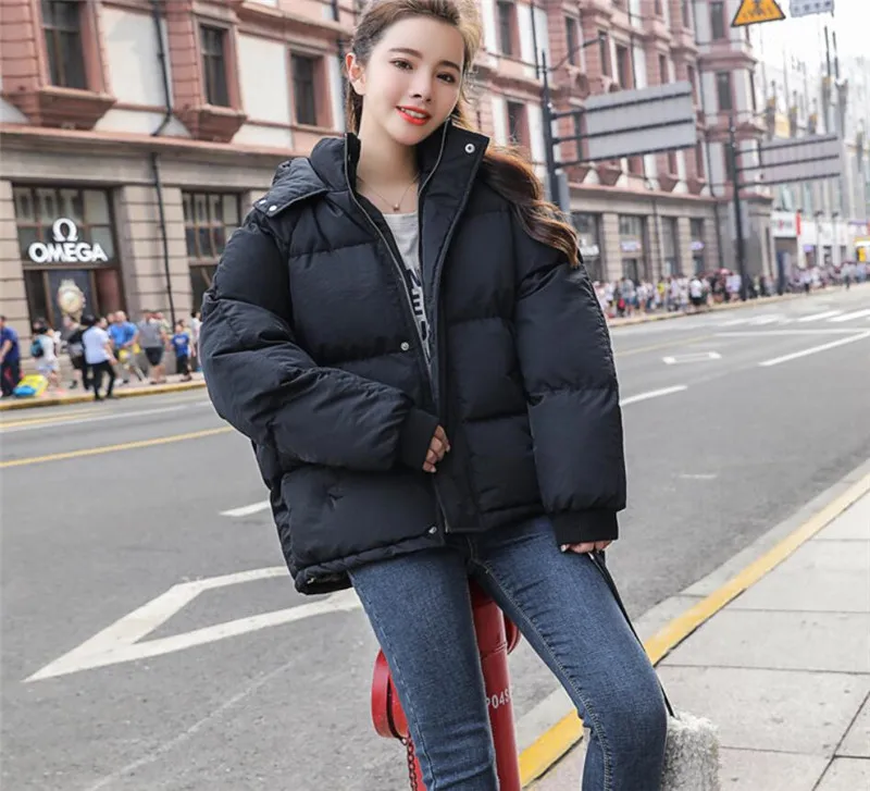 

2021 New Autumn Winter Jacket Hooded Women Coat Loose Cotton-padded Short Jackets Female Parka Warm Casual Plus Size Overcoat