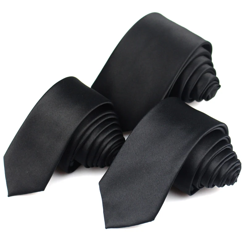 

New Classic Black Ties for Men Silk Mens Neckties for Wedding Party Business Adult Neck Tie 3 Sizes Casual Solid Tie
