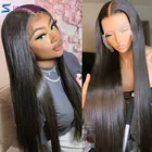 Парики из человеческих волос на сетке спереди для чернокожих женщин, прямые бразильские короткие длинные натуральные волосы, 13X4 HD, 30 дюймов