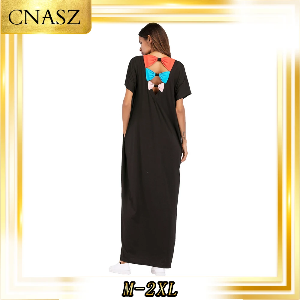 Мусульманская мусульманская одежда с бантом однотонное платье коротким рукавом