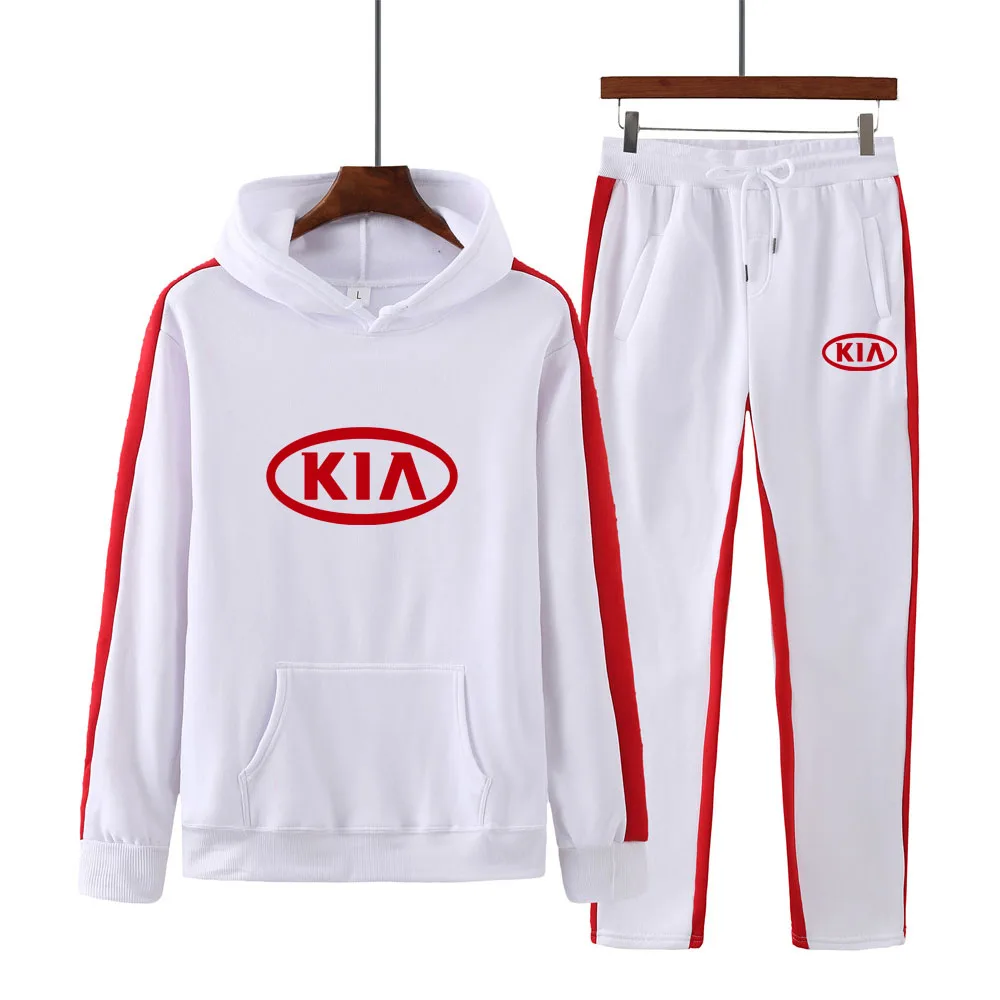 

Модная мужская флисовая спортивная одежда KIA для бега на весну и осень с принтом толстовка с прострочкой спортивный костюм для мужчин A12