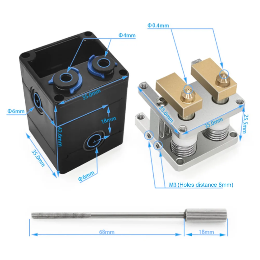 Алюминиевый сплав для Ultimaker 2 Hotend наборы + UM2 двойная Насадка Экструдер 3D части