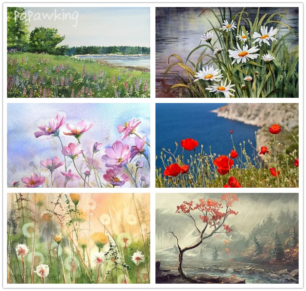 

Diamond Painting DIY Flower Sea and Tree Landscape Poster Full Diamond Art Rhinestone Embroidery Cross Stitch Kit Home Decor