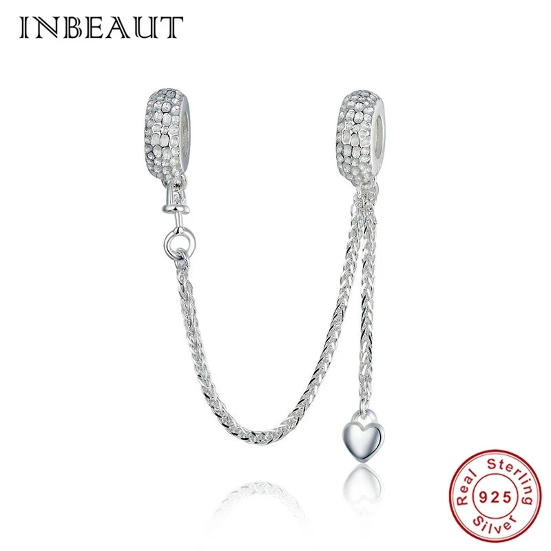 INBEAUT Настоящее 925 пробы Серебряное милое сердце цветок прекрасная безопасная цепочка Бусины Подходит Pandora талисманы браслет хорошее ювелирное изделие - Цвет: S1112