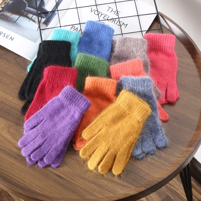 

Women Gloves Winter Rabbit Fur Gloves for Women Girls Students Couples Unisex Mittens Solid Knitted Mittens Full Fingers Warm