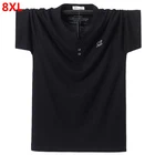 Футболка большого размера с коротким рукавом, тонкая, с V-образным вырезом, размера плюс хлопок, 8XL, 7XL, 6XL