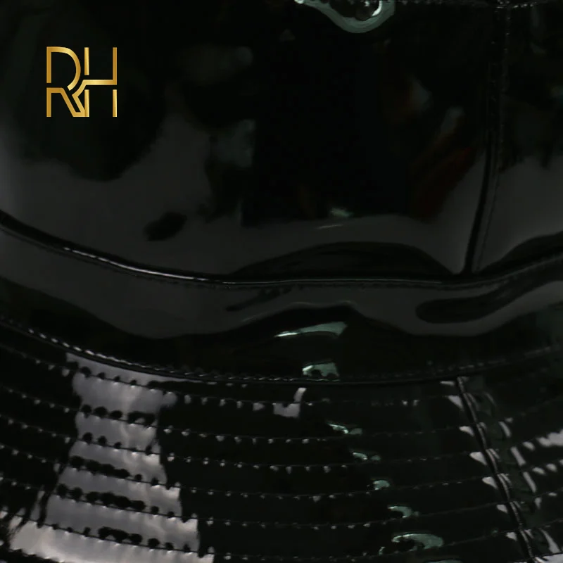 Черная блестящая кожаная однотонная Панама рыбацкая шляпа ручной работы