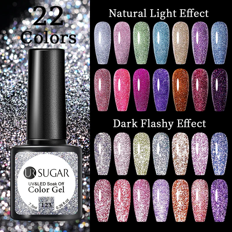 UR SUGAR 7.5ML Silver Reflective Glitter Nail Gel Polish Sparkling Semi Permanent UV Gel Varnish For Nail Art Design images - 6