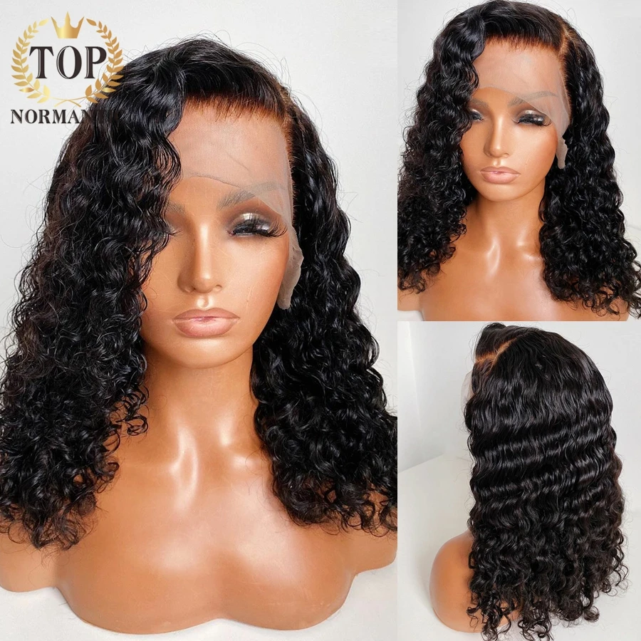 Topnormantic Deep Wave Bob Wig T часть парик из человеческих волос предварительно выщипанные
