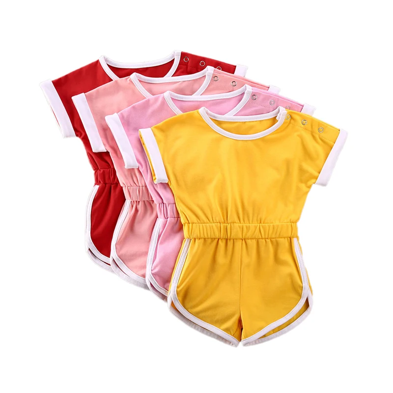 Комбинезон с короткими рукавами для малышей Однотонная эластичная лента высокой