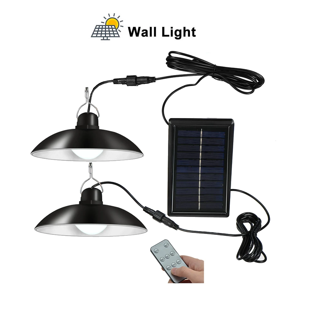 

remote 30 led 2 head Retro Lampshade LED Solar Lights Outdoor Chandelier Waterproof Pendant Lamps For Indoor Yard Garden Patio B