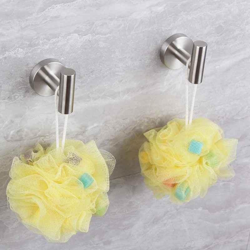 

2Pcs Towel Holders Bathroom Decor Round with Coat Hook Round Clothes Wall Mounted Towel Coat Robe Hook Silver