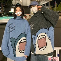 couple sweater cartoon shark casual loose hip hop knitted pullover autumn and winter oversized sweater unisex pullover