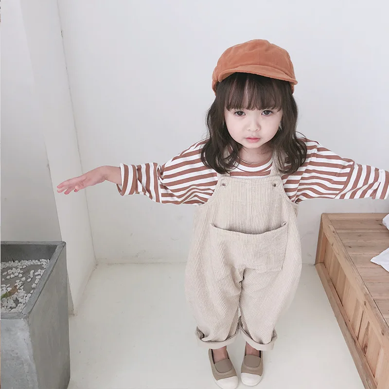 Monos lisos para ni&ntilde;os peque&ntilde;os, pantalones con tirantes de pana informales, prendas de vestir s&oacute;lidas de 9M a 5T, novedad de 2022-4