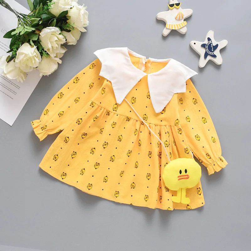 

2019 New Baby Girls Dress New Long-Sleeve Princess Dress Kids Clothes Children Dress Duck Printed Party Cotton for Baby Dress
