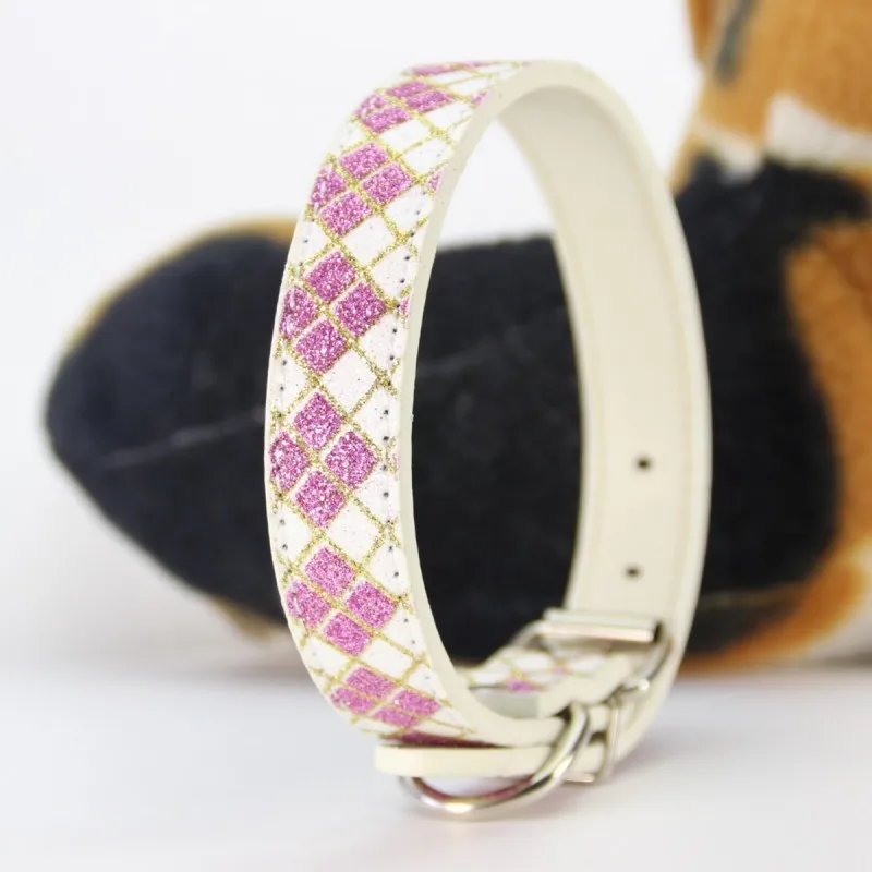 Ошейник Стразы для собак Регулируемый аксессуар из искусственной кожи в клетку