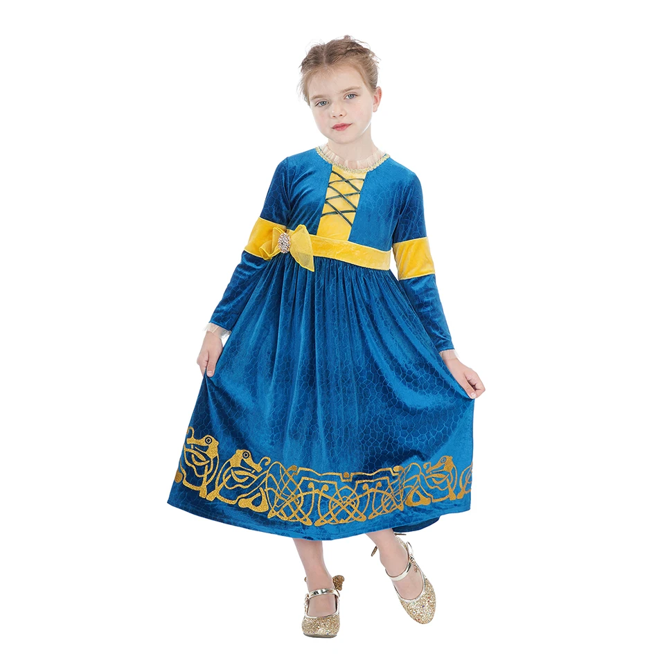 

Halloween Brave Costume Girls Princess Merida Cosplay Dress Princess Dress Up Christmas Kids Velvet Clothes Fantasia Merida JYF