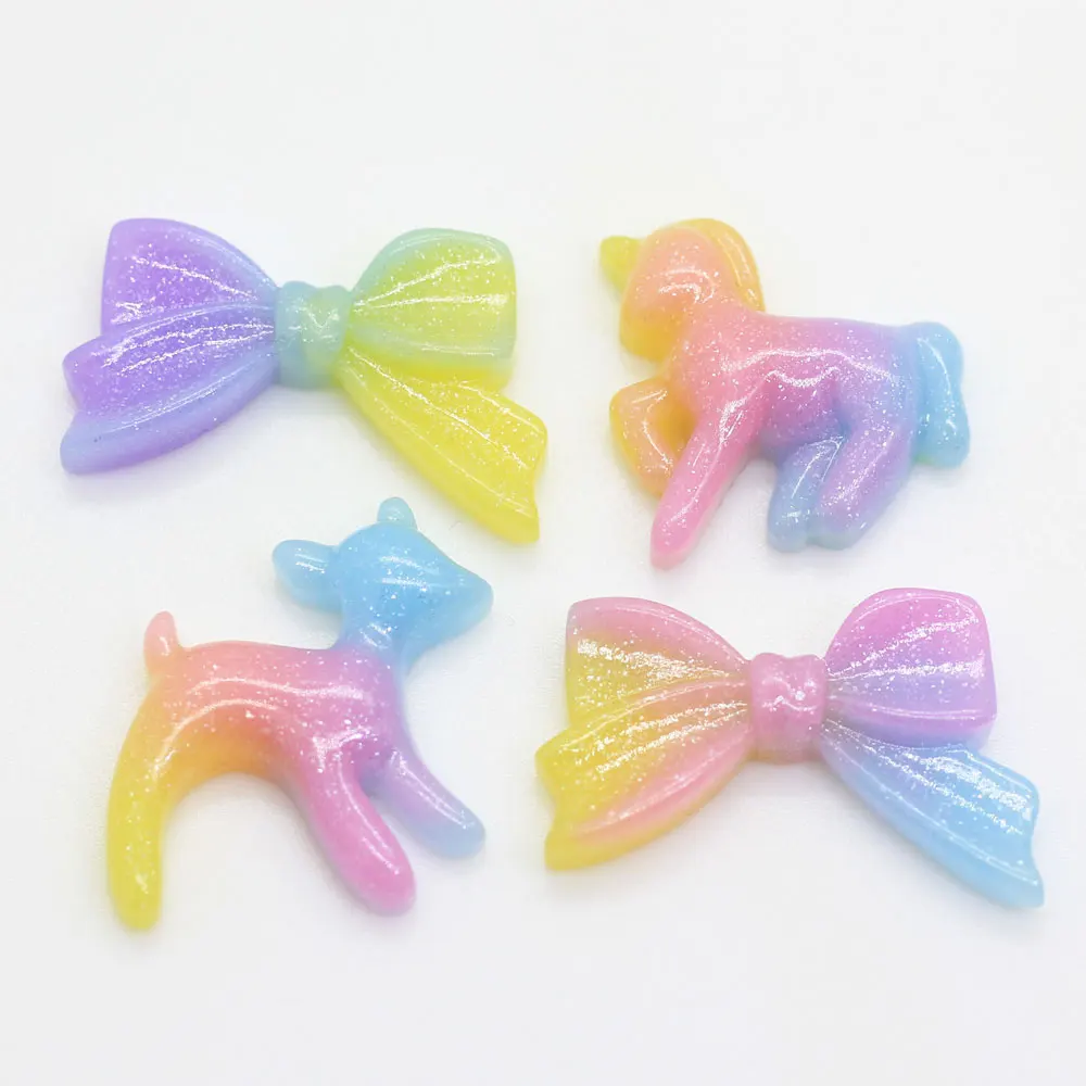 

100/50pc Mix Gradient Bowknot Wings Deer Unicorn Flat Resins Kawaii Flatback Resin Cabochon Scrapbooking Craft DIY Hair Bows Ce