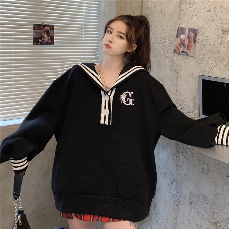 

YTX053 New Korean style loose navy collar embroidery design sense of personality casual Sweatshirts women