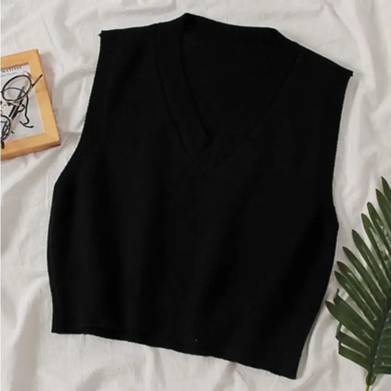 

Autumn Winter Women Knitted Sweater Women Vest Teenager Girls V-Neck Knitted Pullover Tops Student Waistcoat Female Outerwear