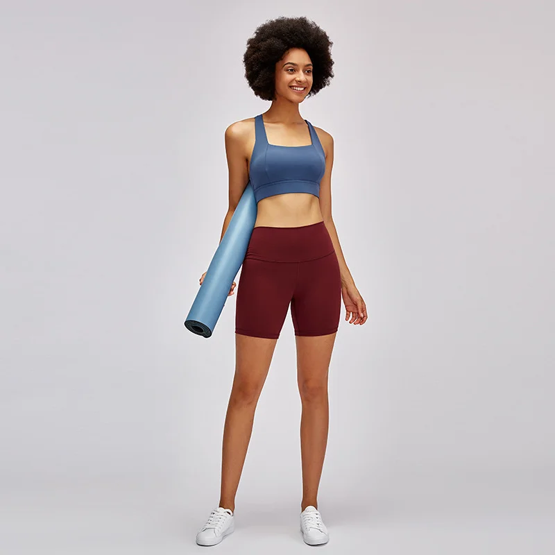 

Новинка 2022, однотонные шорты для йоги телесного цвета с высокой талией, обтягивающие эластичные тренировочные шорты для женщин