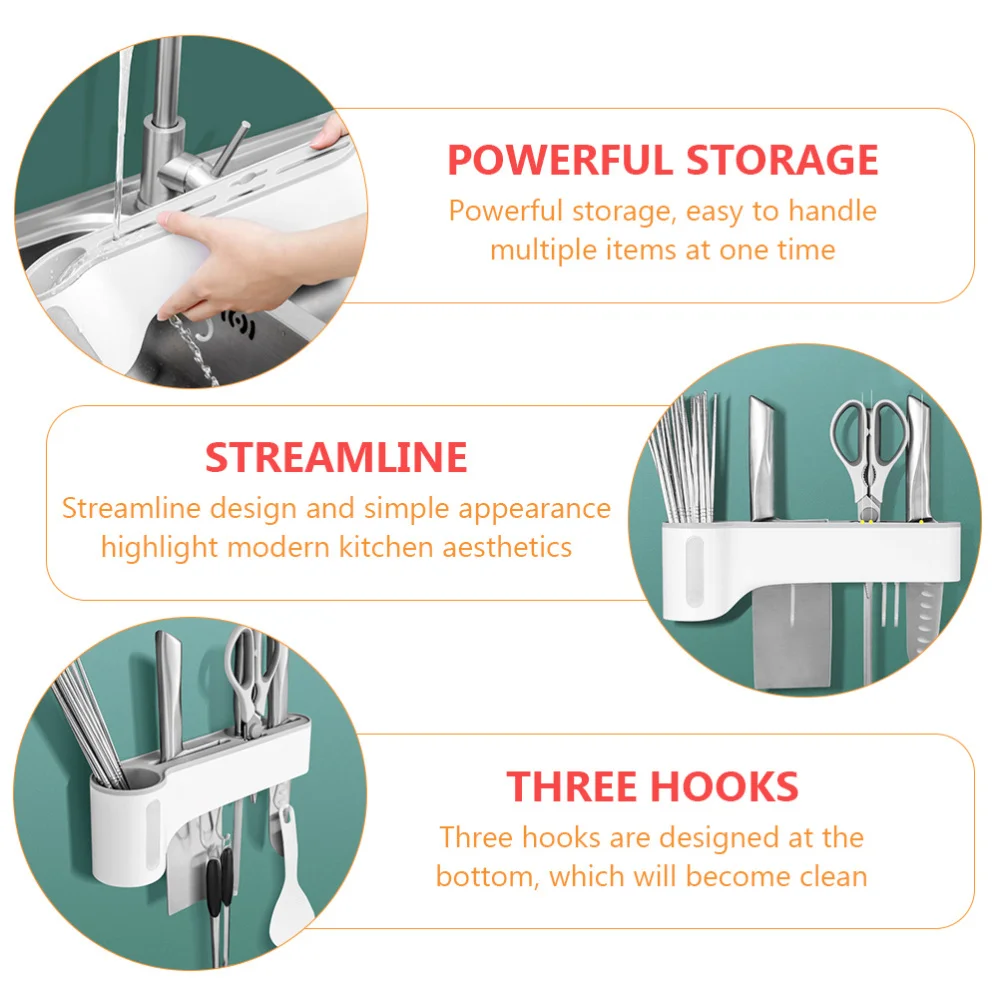 Utensil Rack Tableware Holder Wall Mounted Knives with Dish Cloth Hanger | Дом и сад