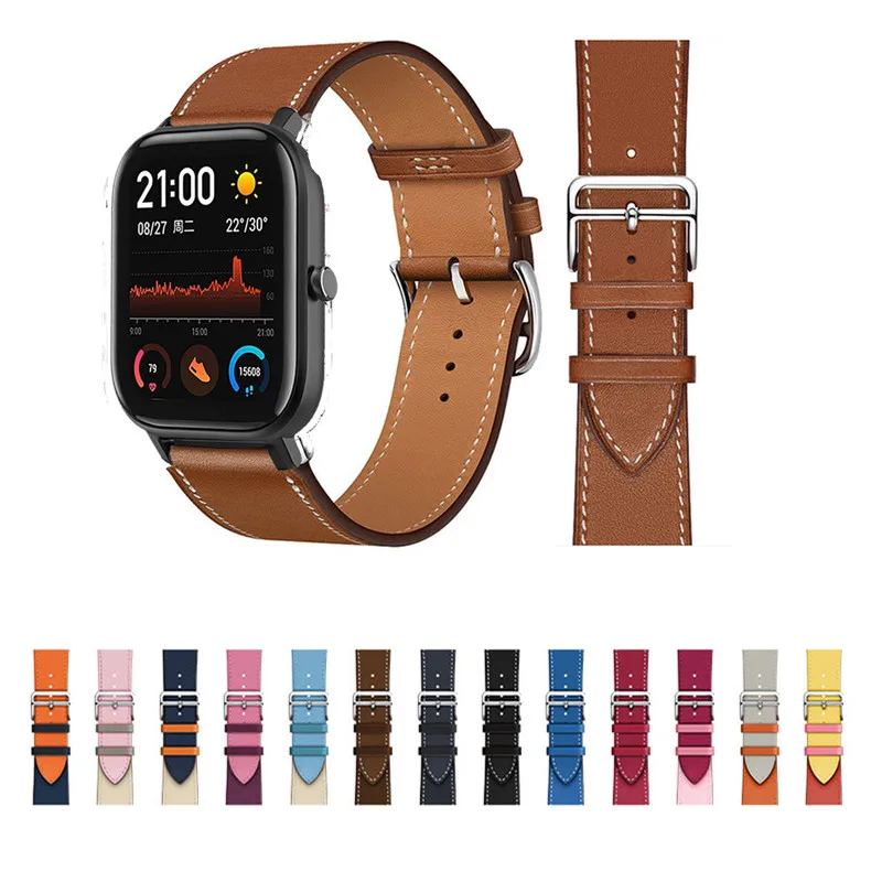 Ремешок из натуральной кожи для Amazfit GTR быстросъемный браслет часов GTS/ Bip Lite 47 мм 42