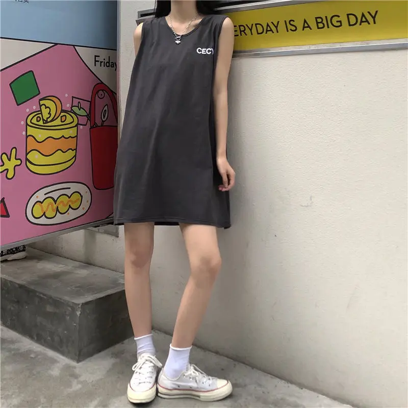 

Summer Ladies Loose Camisole Dress Nightdress Korean Casual Simple Mini Skirt Sleeveless Pullover Temperament Camisole Dress