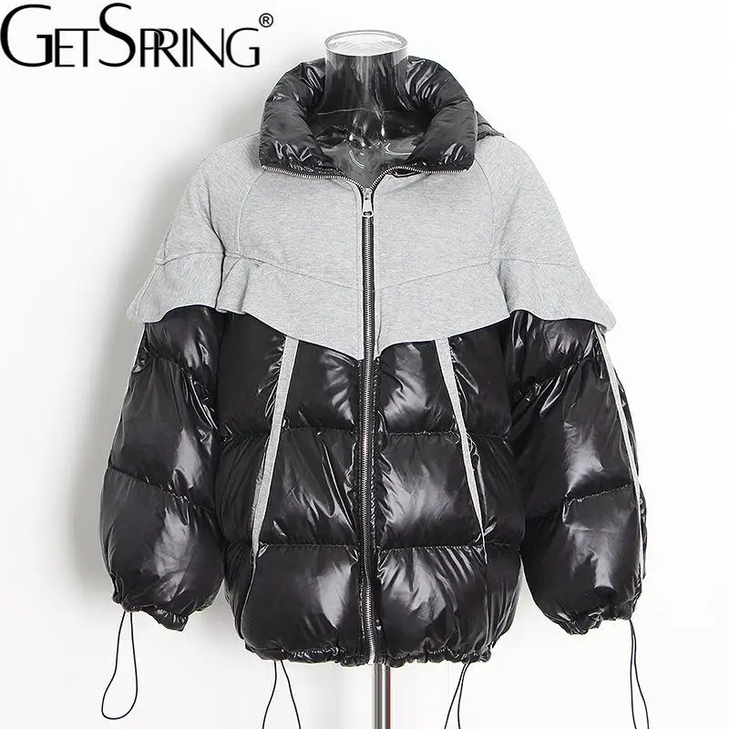 

Getspring, женские парки, Лоскутные зимние пальто и куртки на шнуровке, черные, белые винтажные модные зимние пальто