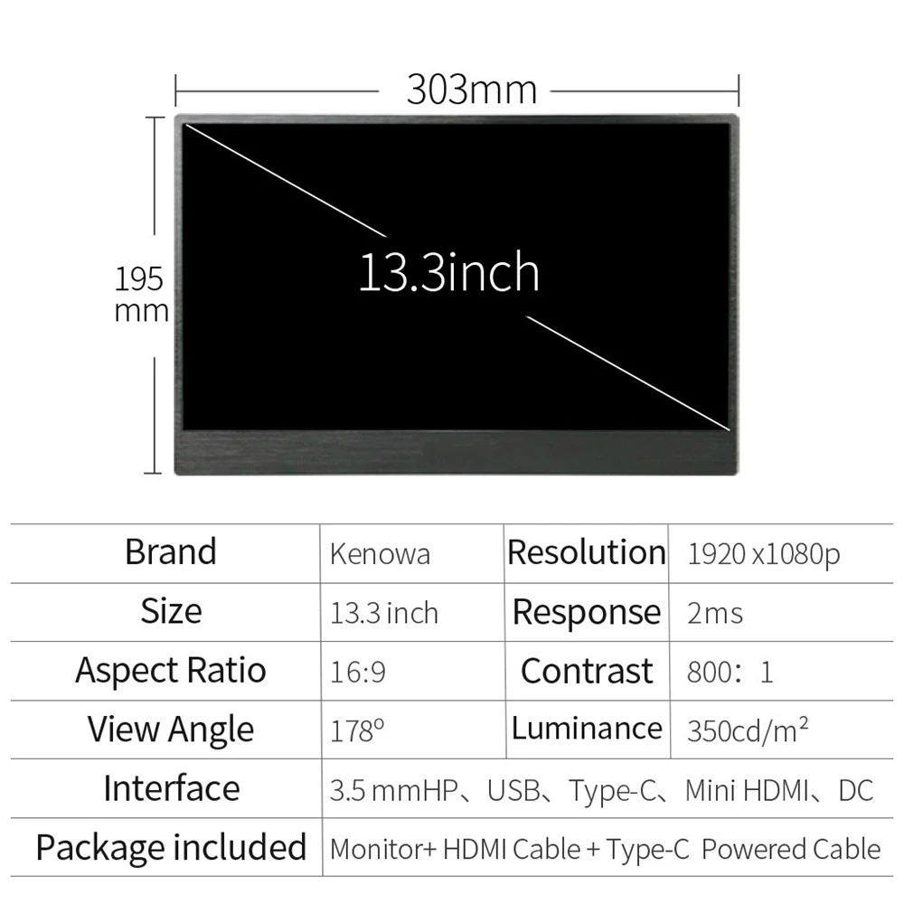 EMS 13 3 &quotHD портативный ЖК монитор Type C (USB C) Mini HDMI для Xbox One PS4 DVD PC металлический