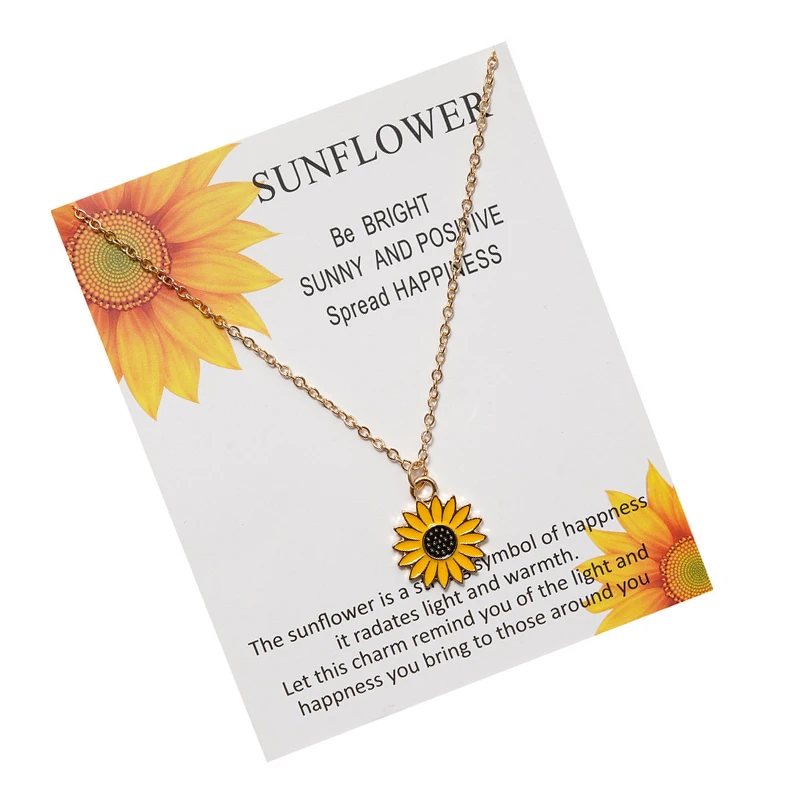 

Women Sunflower Pendant Necklace with Gift Cards Cute Flower Clavicle Chain Necklace Gift for Love Friends High Quality