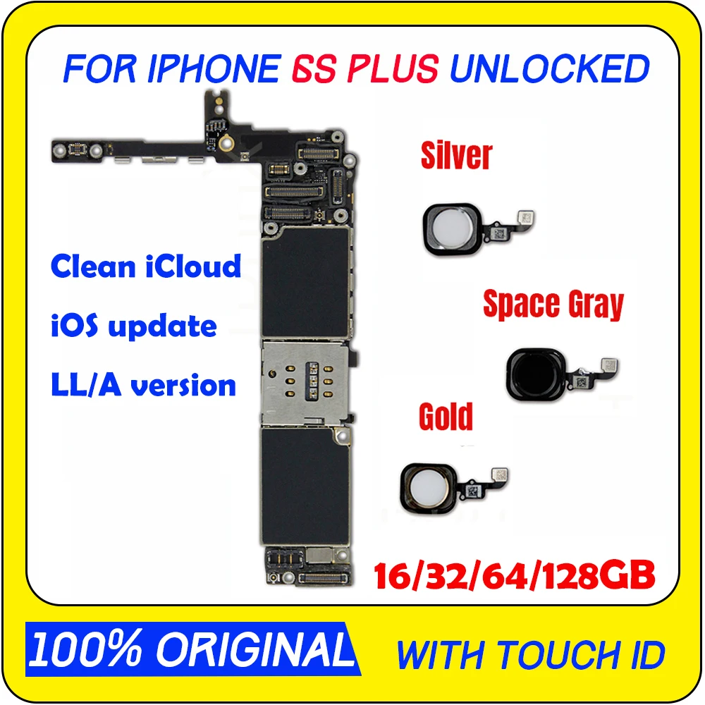 For iPhone 6s Plus Motherboard With/Without Touch id 100% Unlocked Logic boards LL/A version 16/32/64/128gb with chips | Мобильные