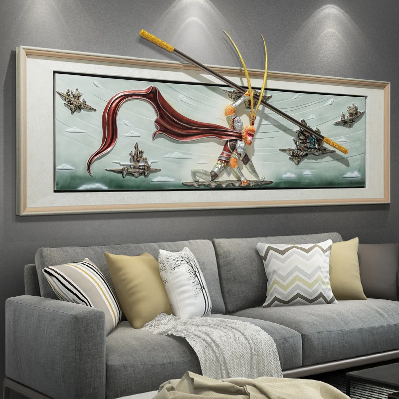 

Qitian Dasheng Living Room Decorative Painting Sofa Background Painting Anti-fo Sun Wukong Relief Painting 3D Mural