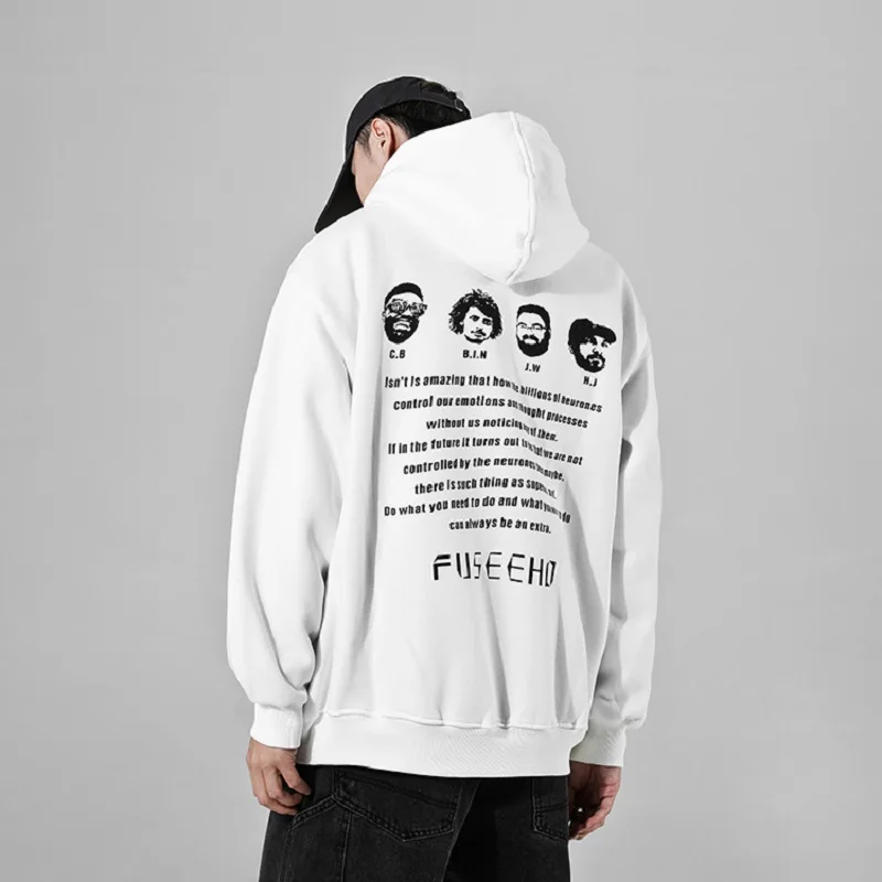 Зимняя мужская флисовая толстовка свободная с портретным принтом брендовый Топ