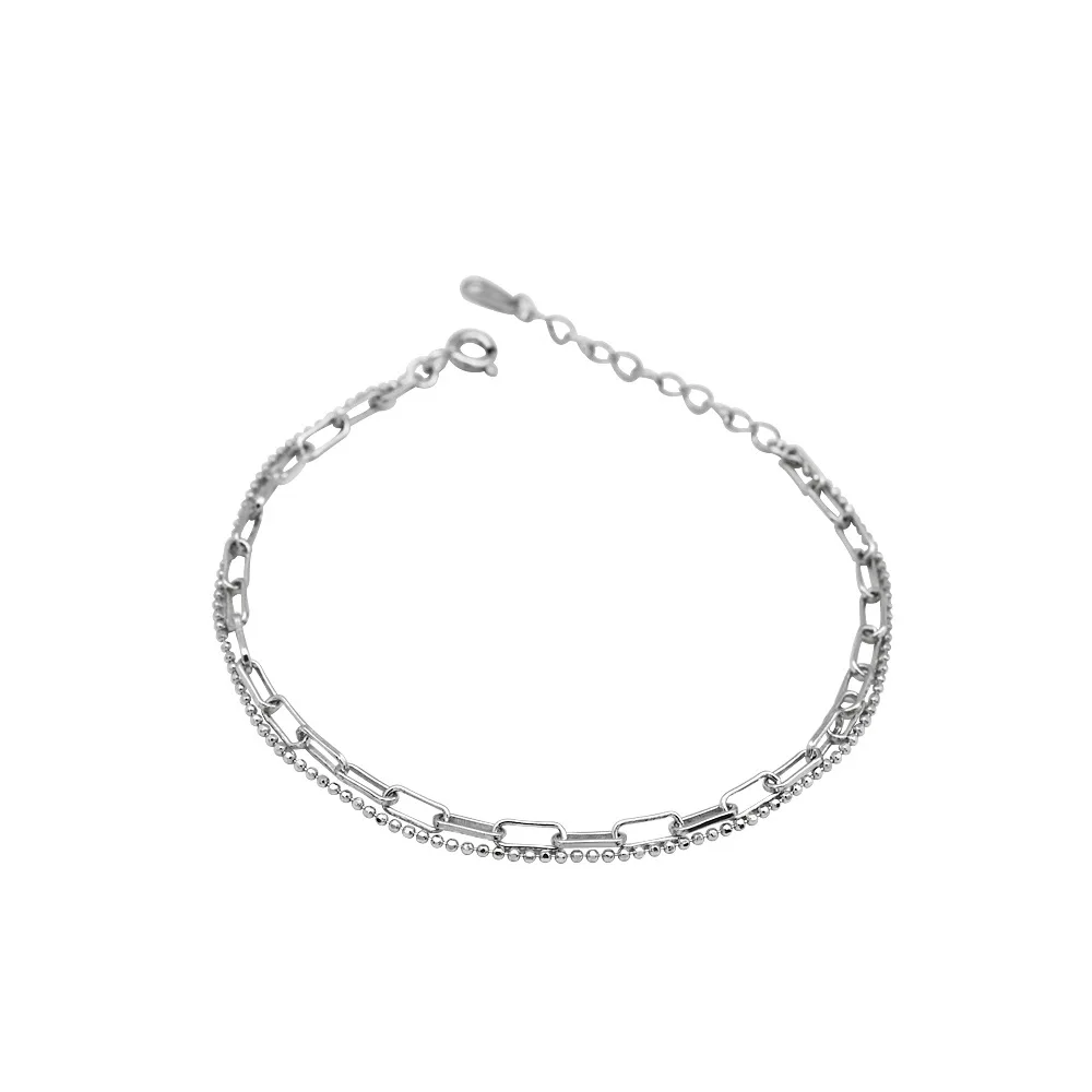 

LKO Square Chain Double-Deck Bracelet Adjustable Charm 925 Sterling Silver Chic Trend Jewelry For Women Party Ornaments