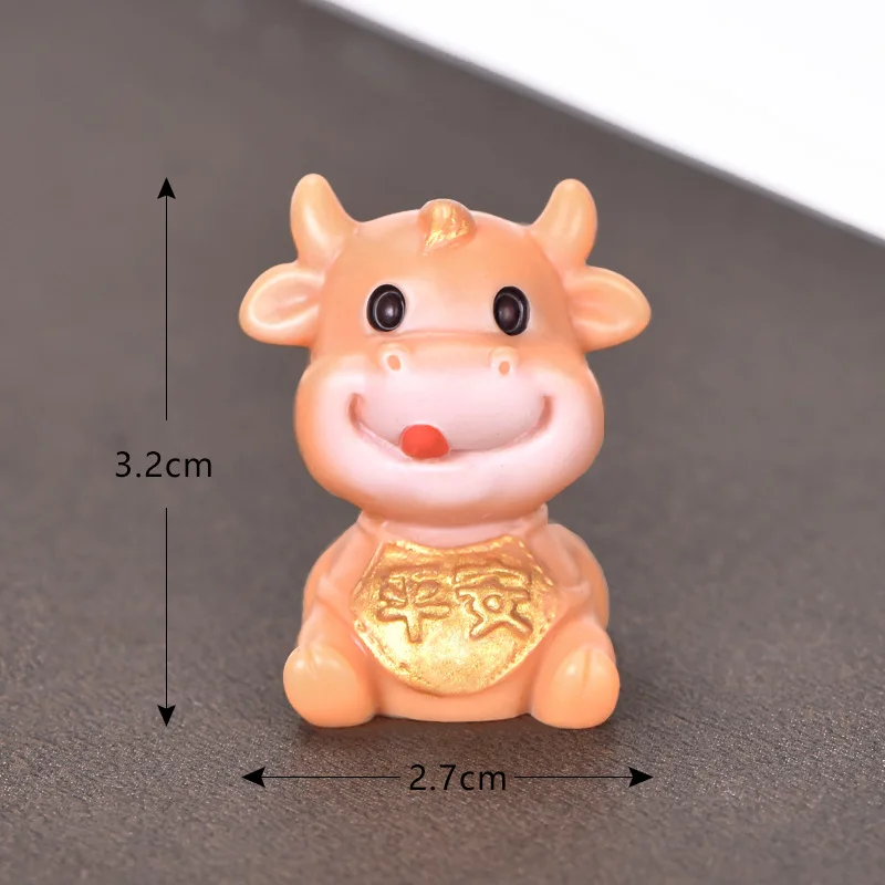 

5Pcs Miniature Figurines New Year Resin Craft Mini Fairy Garden Ornaments Cute Happy Fortune Cow Micro Landscape Decoration