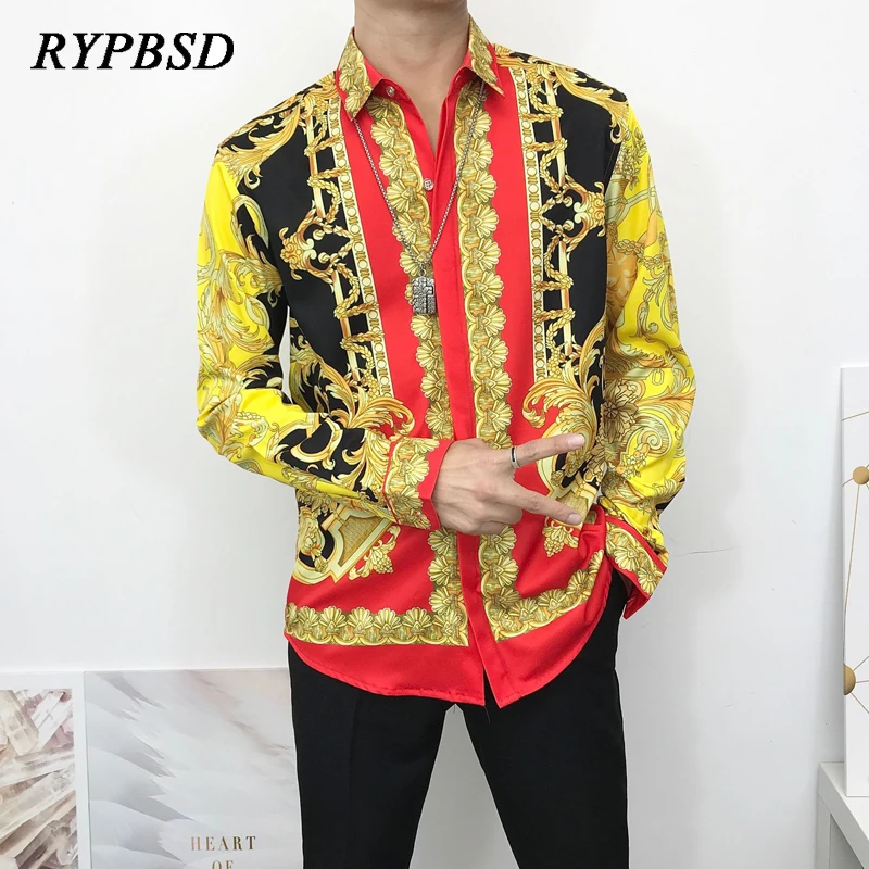 Роскошная мужская рубашка с принтом Пейсли 2021 модная повседневная приталенная