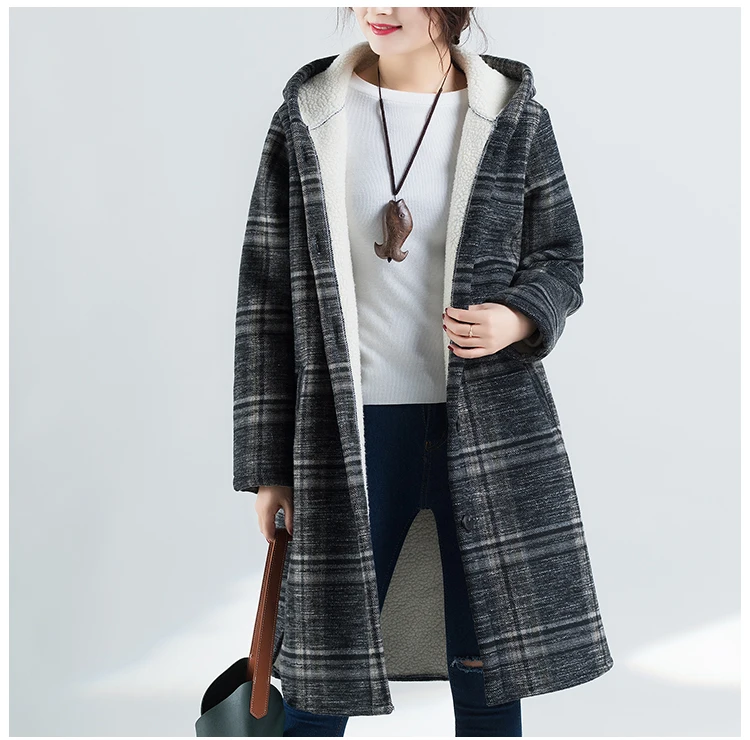 Женское шерстяное пальто с капюшоном зимнее платье большого размера тонкое для