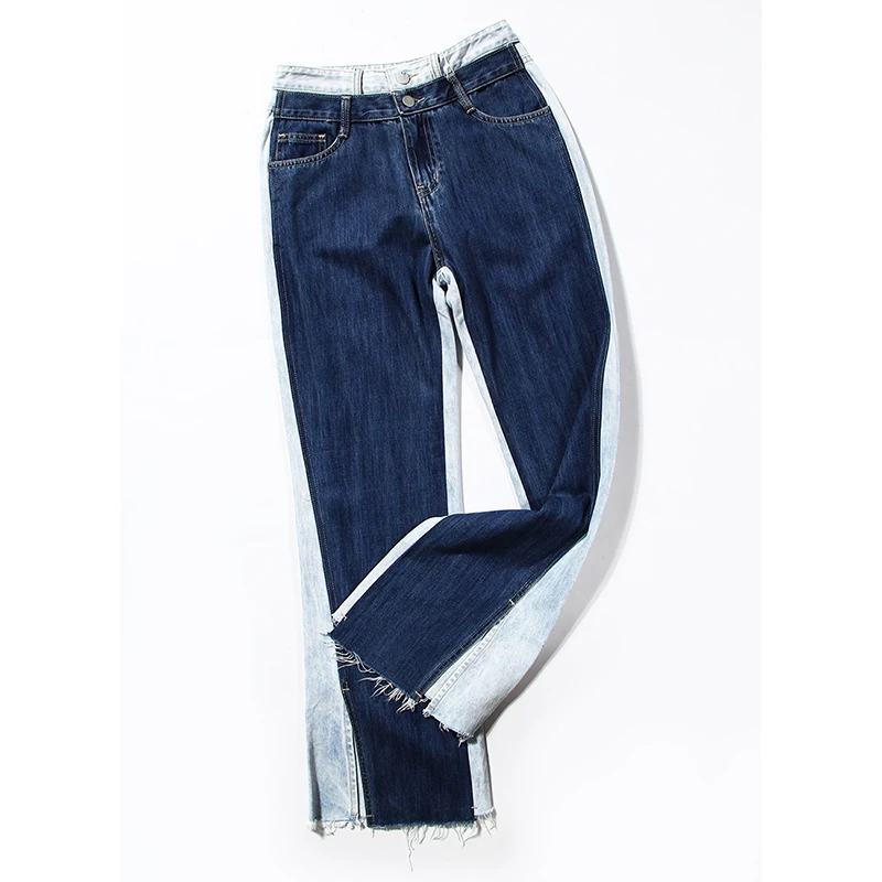 

SHENGPALAE Streetwear Contrast Color Jeans Women's Autumn 2021 New High Waist Loose Straight Wide Leg Denim Pants Female Tide