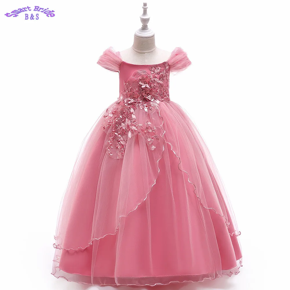 Длинное Цветочное платье для девочек новинка 2019 кружевное Тюлевое с бусинами и