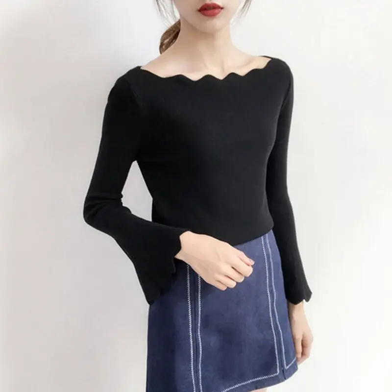 Женский пуловер с длинными рукавами тонкий вязаный свитер в Корейском стиле