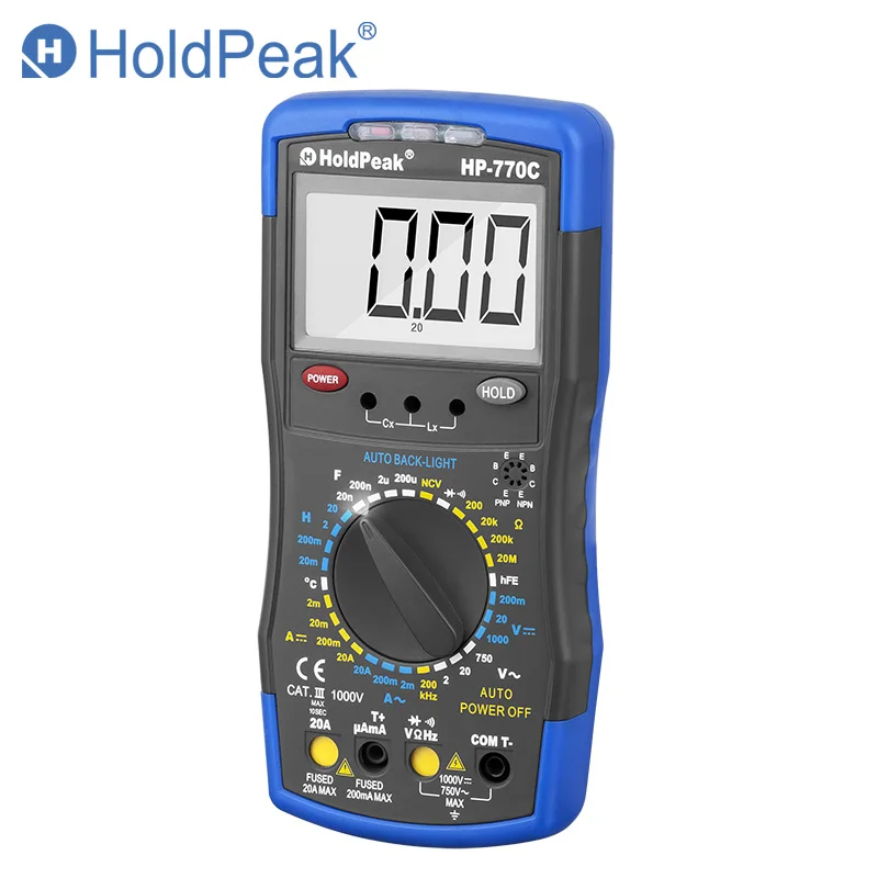 

HoldPeak цифровой мультиметр Цифровой измеритель индуктивности термометр частота тестер бесконтактная проверка напряжения переменного с удержания данных ручной диапазон HP-770C
