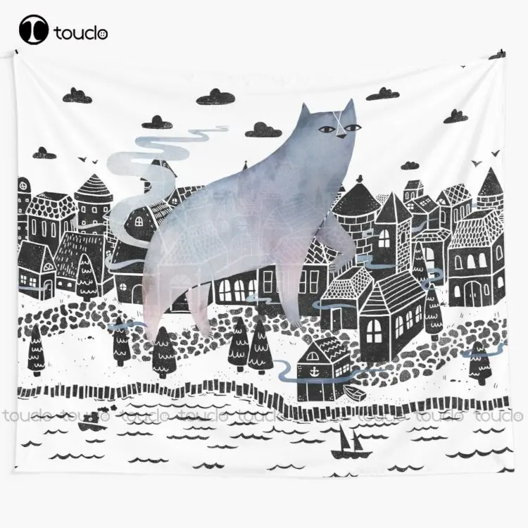 

Туманная кошка туман поэзия Карл сандербург акварель вода океан река искусственный гобелен магазин пользовательское украшение Настенная ...
