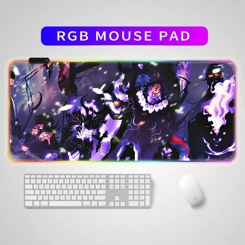 

RGB Solo Leveling Mouse Pad Anime Gaming Accessories Carpet PC Gamer Completo Computer LED Keyboard Desk Mat CS GO LOL Mousepad