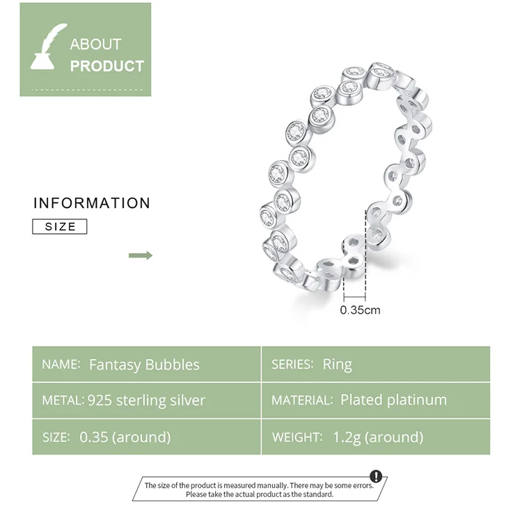 

bamoer S925 Sterling Silver AAA Clear CZ Bubble Stackable Finger Rings for Women Engagement Wedding Statement Jewelry BSR123
