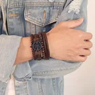 Браслет-манжета мужской, вращающийся, в стиле ретро, с бусинами в виде рыбьей кости