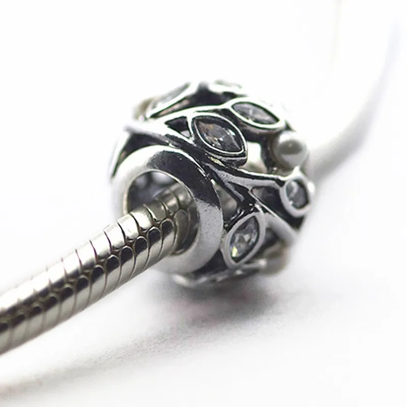 

Fashion Sterling Silver 925 Jewelry Luminous Leaves Charm Beads for Jewelry Making Round Pearl Crystal Beads for Charm Bracelets