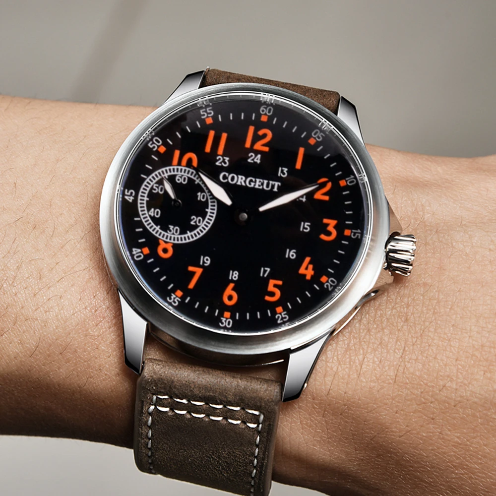 Corgeut Men Male Military Army sport Clock Classic Luxury 17 Jewels Seagull 6497 Mechanical Hand Winding luminous Wrist Watch | Наручные